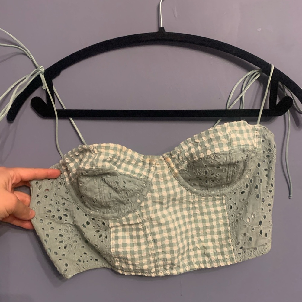 URBAN OUTFITTERS Green Gingham Eyelet Bustier size L